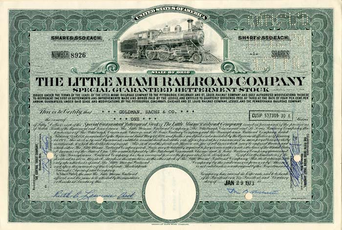 Little Miami Railroad Co. - Stock Certificate